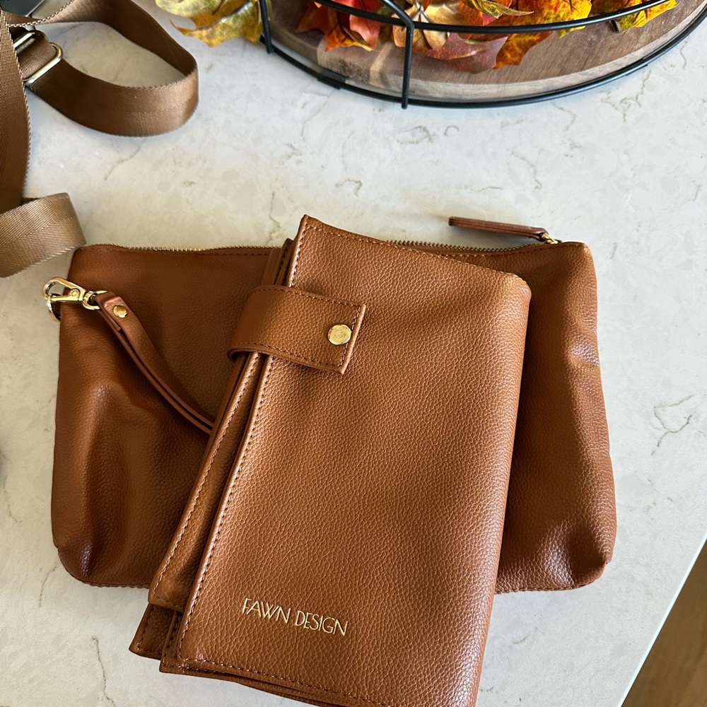 Fawn Design Brown Leather changing clutch and changing mat